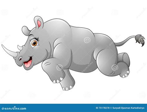 Happy Rhino Cartoon Running Stock Vector - Illustration of smile, animal: 75178278