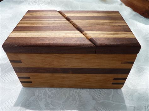 Handcrafted Wooden Jewelry/ Keepsake Box in Cherry With Swivel Top Lid in Walnut and Zebrawood ...