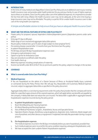 Extra Care - Extended Health Cover Health Insurance Plan - Bajaj Allianz | PDF