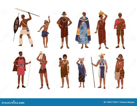 Collection Of Aboriginal Or Indigenous People Of Africa Dressed In ...