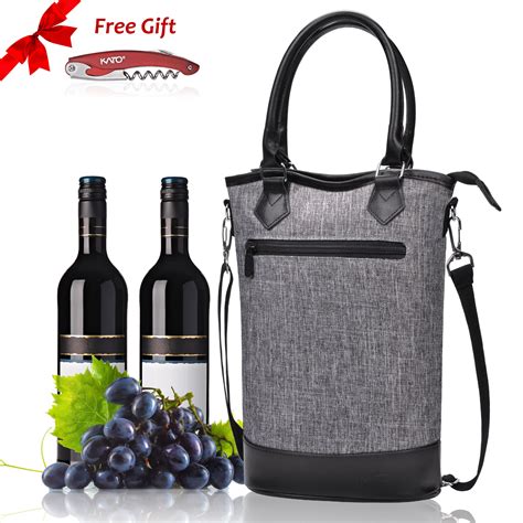 Kato Insulated Wine Tote Bag - Travel Padded 2 Bottle Wine/ Champagne Cooler Carrier with Handle ...