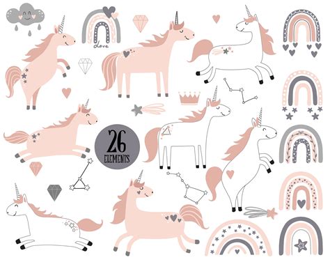 Unicorn Clipart, Rainbow Pastel Clipart, Magical Unicorn PNG, Children Clipart for Commercial ...