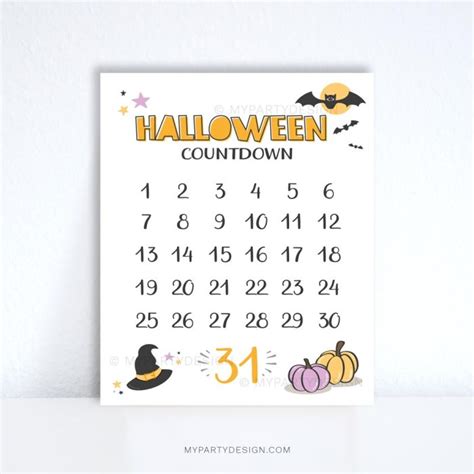 Halloween Countdown Calendar, Printable PDF - My Party Design