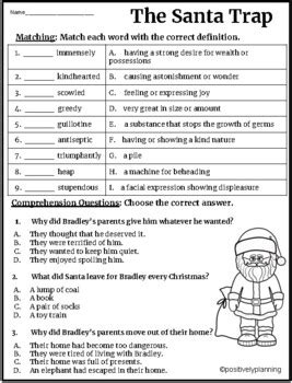 Resources to use with The Santa Trap book by Positively Planning