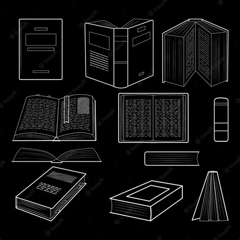 Premium Vector | Book set white outline black background