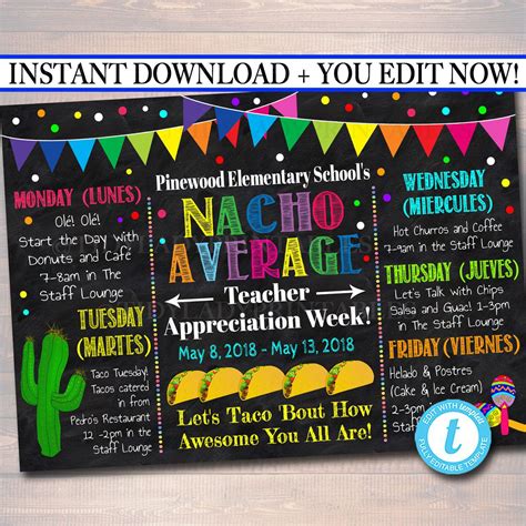 EDITABLE Nacho Average Teacher Appreciation Week Itinerary - Etsy ...