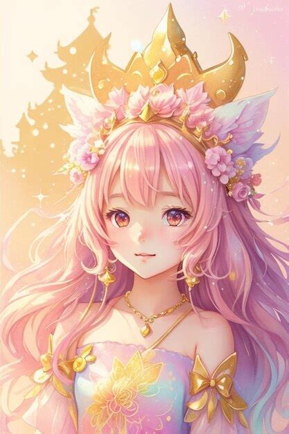 Premium AI Image | Cute Royalty Anime Princess Wearing a Golden Crown