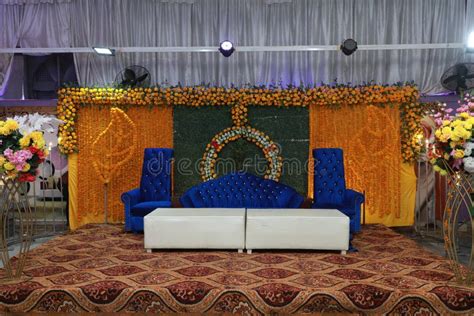 Yellow and Green Flowers Mehndi Stage in the Hall Stock Photo - Image of design, flowers: 253718348