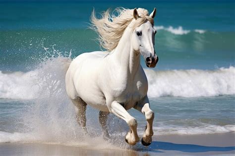 Premium AI Image | white horse running on the beach