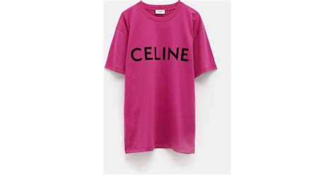 Celine Logo T-shirt in Pink | Lyst