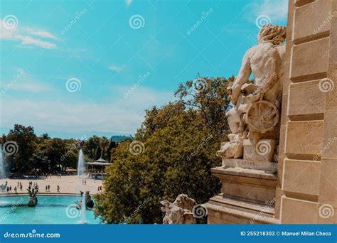 Barcelona, Spain-August 18, 2022. Waterfall in Ciudadela Park, Architectural Ensemble with Water ...