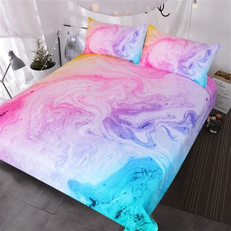 BlessLiving Colorful Marble Bedding Set Pastel Pink Blue Purple ...