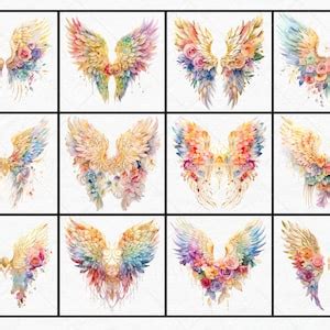 Rainbow Angel Wings Clipart, Watercolor Clipart, Feather Wings Png ...