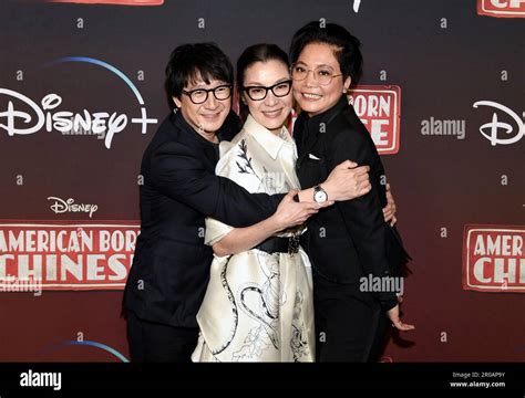 Ke Huy Quan, left, Michelle Yeoh and Echo Quan attend the premiere of the Disney+ original ...