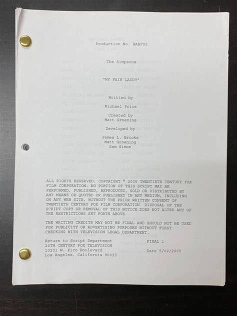 The Simpsons - Original used production script - Episode: - Catawiki