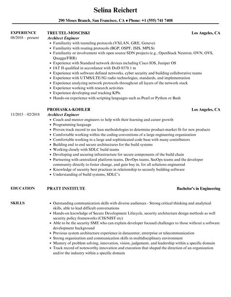 Architect Engineer Resume Samples | Velvet Jobs