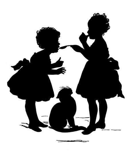 Vintage Graphic Silhouette - Children with Cat - The Graphics Fairy