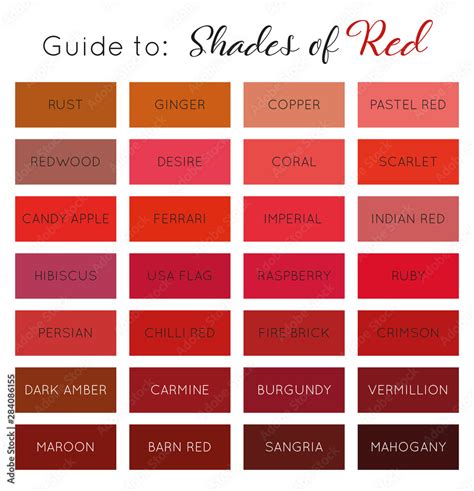 Guide To Shades Of Red Color Palette With Names Vector Stock Vector | sexiezpix Web Porn