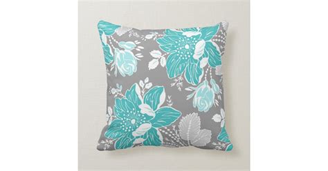 Turquoise Gray White Floral Decorative Pillow | Zazzle