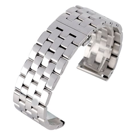 HQ 24mm 26mm Silver Stainless Steel Watch Bands Solid Link Watch Strap ...