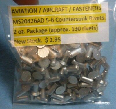 New Stock MS20426AD 5-6 COUNTERSUNK RIVETS 2 oz. PACKAGE (Approx. 130 Rivets) | eBay