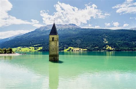 Church in the Water at Lake Reschen in Tyrol in North Italy Stock Image - Image of beautiful ...