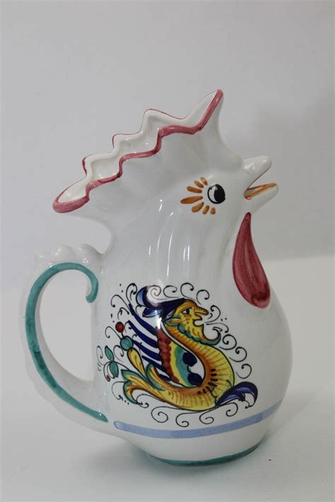 Deruta Italian Lucky Rooster Chicken Ceramic Pitcher Hand Painted Signed For Sale at 1stDibs ...