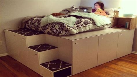 Diy Queen Bed Frame with Storage Staircase | Ikea platform bed, Diy platform bed, Bedroom diy