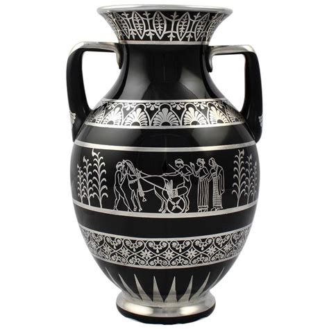 Rare Rockwell Art Deco Period Greek Revival Silver Overlay Black Glass Vase For Sale at 1stdibs