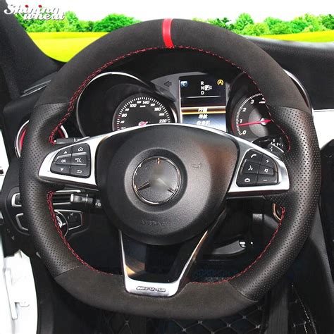 Black Suede Black Genuine Leather Steering Wheel Cover for Mercedes ...