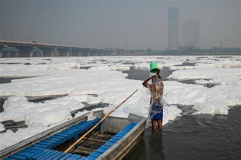 India's holy Yamuna river covered with toxic foam | Daily Sabah