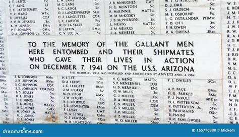 Pearl Harbor Memorial List of Names Memorial Editorial Stock Photo - Image of death, closeup ...