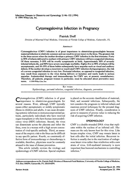 (PDF) Cytomegalovirus Infection in Pregnancy