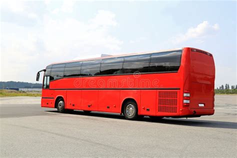 Red Coach Bus Departs for Journey Stock Image - Image of omnibus ...