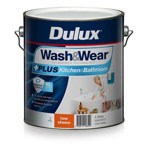 Dulux 4L Interior Paint Wash&Wear +PLUS Kitchen & Bathroom Low Sheen Vivid White - Bunnings ...