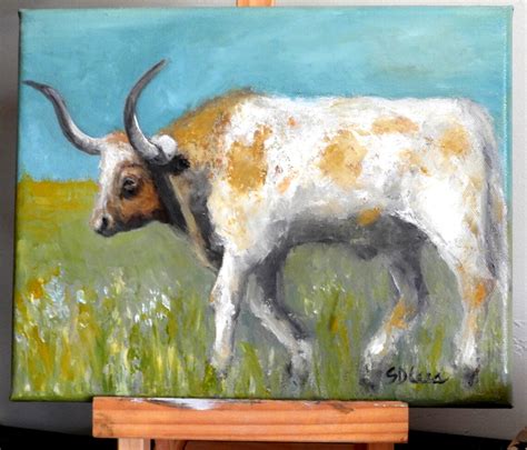 Longhorn Cow Art Original Oil Painting Western Farm Life Art | Etsy