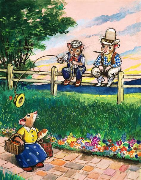 Town Mouse And Country Mouse Mice Sat On A Fence Painting by Philip Mendoza - Fine Art America