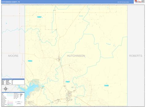 Hutchinson County, TX Zip Code Wall Map Basic Style by MarketMAPS