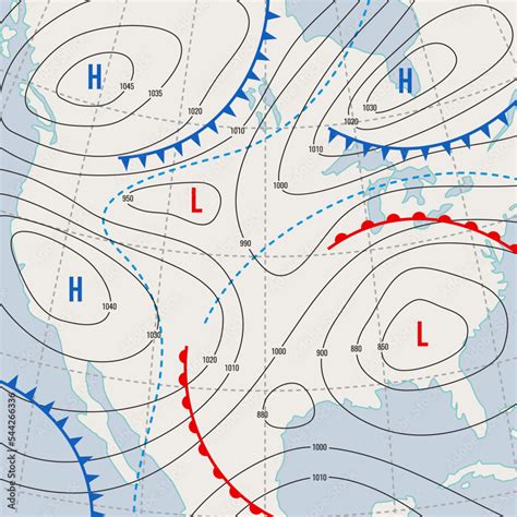 Vektorová grafika „Forecast weather isobar USA map. Meteorology wind ...