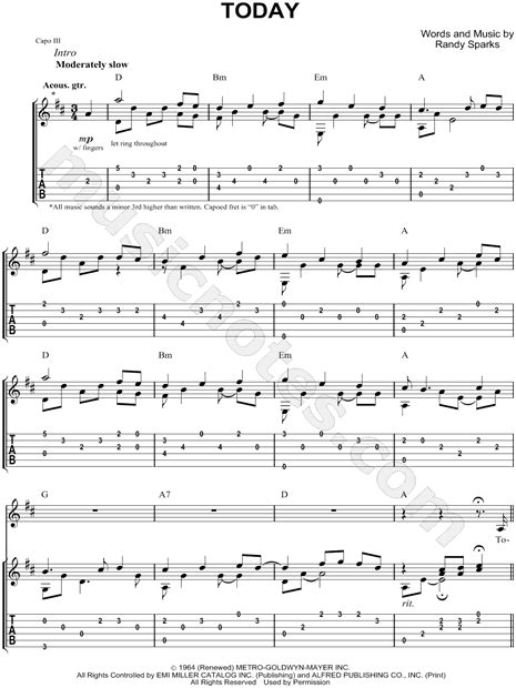 John Denver "Today" Guitar Tab in D Major - Download & Print - SKU ...