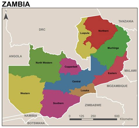 Zambia - administrative (provinces) • Map • PopulationData.net