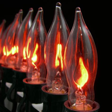 Set of 10 Flickering Amber Flame C7 Halloween Lights - Black Wire ...