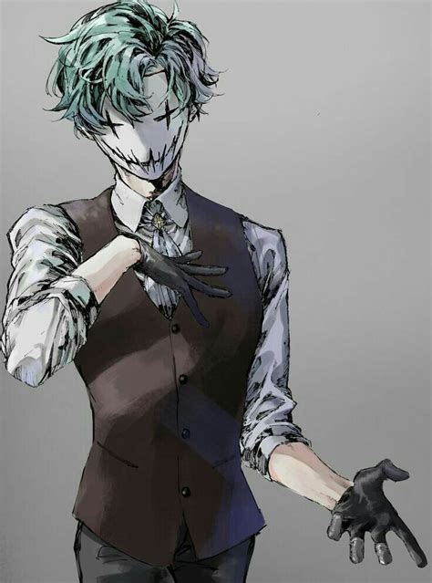 a drawing of a man with green hair and black gloves holding his hand out to the side