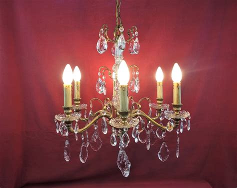 Vintage French Chandelier, Stunning Louis XV Style Gilt Bronze & Glass 6 Arm Chandelier, Faceted ...