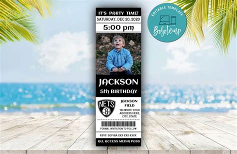 Brooklyn Nets Birthday Ticket With Photo Invitation DIY | Bobotemp