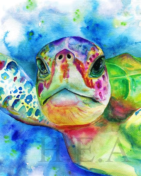 Watercolor turtle print Watercolor sea turtle art print | Etsy