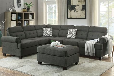 Gyumri Sectional Sofa Ash Black Fabric | Grey sofa living room ...