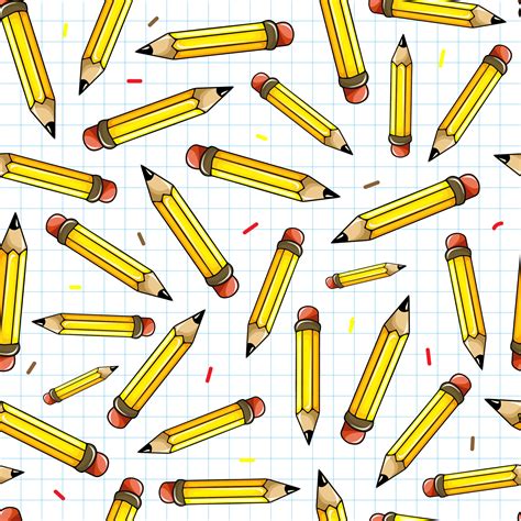 cute seamless pattern of hand drawn yellow pencils on white background. Perfect for school ...