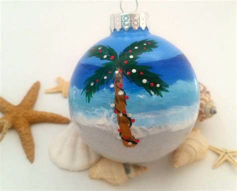 Beach Theme Christmas Ornament Palm Tree Painted Glass