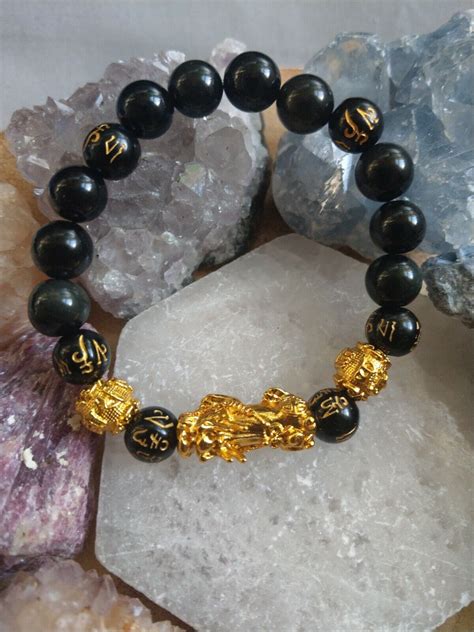 pixiu Bracelet Black Obsidian feng Shui for wealth and luck | eBay